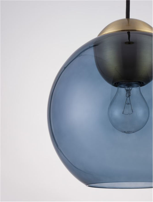 MIDORI Brass Gold Metal & Dark Blue Glass LED E27 1x12 Watt 230 Volt IP20 Bulb Excluded D: 24 H1: 24.8 H2: 183.8 cm Adjustable height