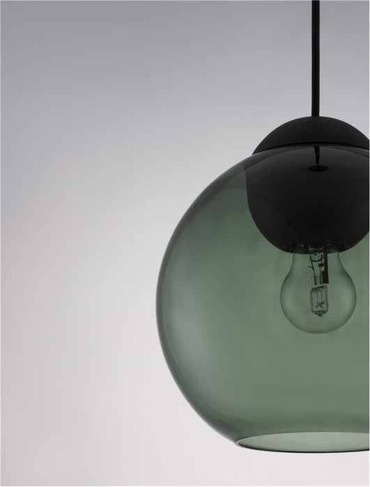MIDORI Matt Black Metal & Dark Green Glass LED E27 1x12 Watt 230 Volt IP20 Bulb Excluded D: 24 H1: 24.8 H2: 183.8 cm Adjustable height