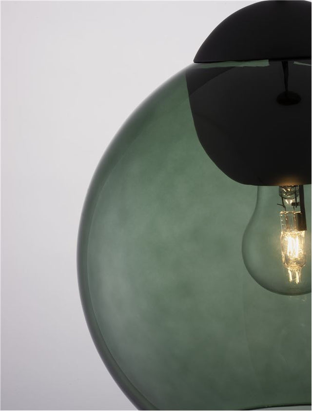 MIDORI Matt Black Metal & Dark Green Glass LED E27 1x12 Watt 230 Volt IP20 Bulb Excluded D: 24 H1: 24.8 H2: 183.8 cm Adjustable height