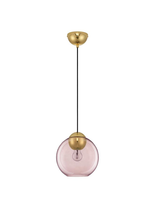 MIDORI Brass Gold Metal & Pink Glass LED E27 1x12 Watt 230 Volt IP20 Bulb Excluded D: 24 H1: 24.8 H2: 183.8 cm Adjustable height