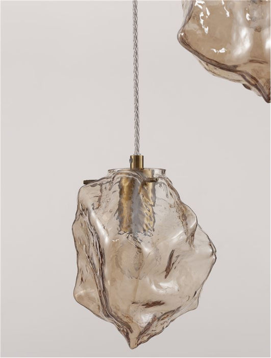 ODELLE Brass Gold Metal & Amber Glass LED E14 3x5 Watt 230 Volt IP20 Bulb Excluded D: 40 H: 120 cm Adjustable height
