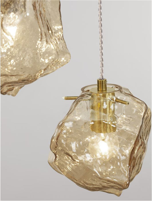ODELLE Brass Gold Metal & Amber Glass LED E14 5x5 Watt 230 Volt IP20 Bulb Excluded D: 48 H: 120 cm Adjustable height