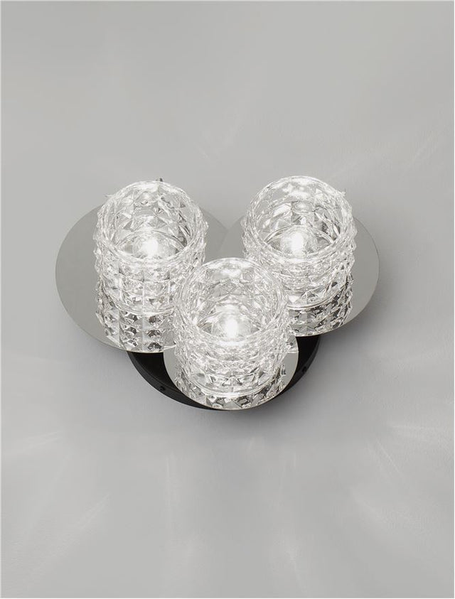 LAWAN Chrome & Matt Black Metal Structured Glass LED E14 3x5 Watt 230 Volt IP20 Bulb Excluded D: 36 H: 20 cm