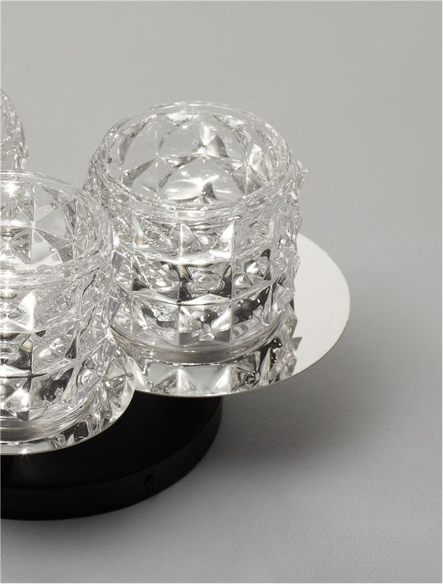 LAWAN Chrome & Matt Black Metal Structured Glass LED E14 3x5 Watt 230 Volt IP20 Bulb Excluded D: 36 H: 20 cm