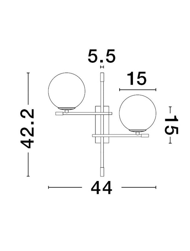 GIT Matt Black & Gold Metal Opal Glass LED G9 2x5 Watt 230 Volt IP20 Bulb Excluded L: 44 W: 17.3 H: 42.2 cm