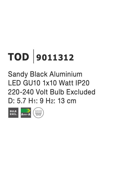 TOD Sandy Black Aluminium LED GU10 1x10 Watt 220-240 Volt IP20 Bulb Excluded D: 5.7 H1: 9 H2: 13 cm Rotating & Adjustable