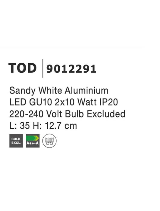 TOD Sandy White Aluminium LED GU10 2x10 Watt 220-240 Volt IP20 Bulb Excluded L: 35 W: 6 H: 12.7 cm Rotating & Adjustable