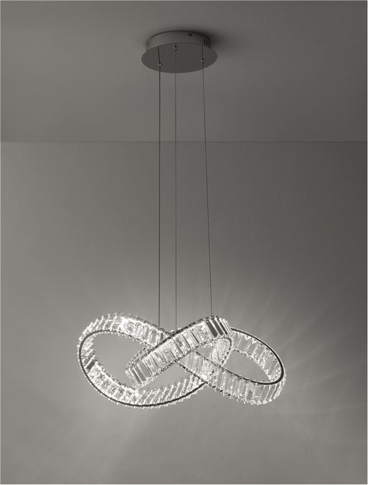 CONCETO Triac Dimmable Chrome Metal & Crystal LED 49W 230 Volt 4075Lm 3500K IP20 Class I D: 60 H: 120 cm Adjustable Height