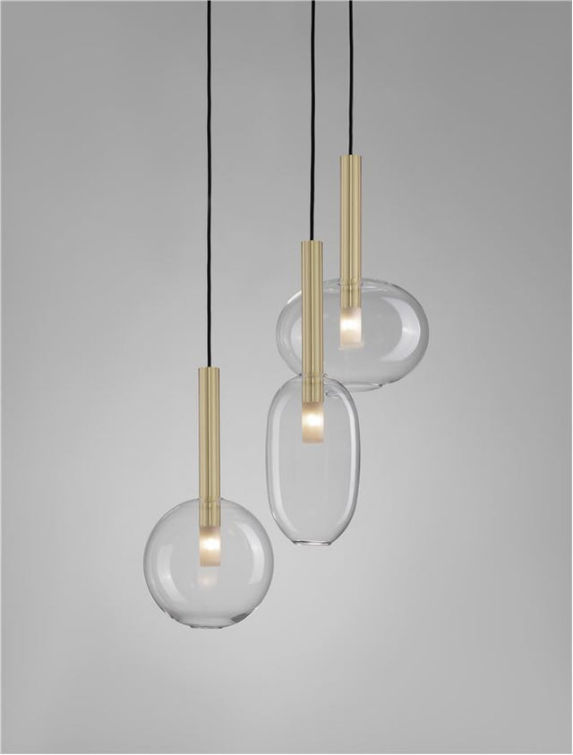 AMELIA Sandy Gold Metal & Clear Glass LED G9 3x5 Watt 230 Volt IP20 Bulb Excluded D: 50 H: 191 cm Adjustable Height