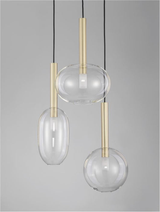 AMELIA Sandy Gold Metal & Clear Glass LED G9 3x5 Watt 230 Volt IP20 Bulb Excluded D: 50 H: 191 cm Adjustable Height