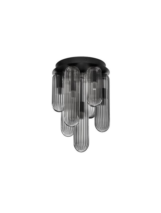 GUSTAVE Light Smoky Grey Glass & Matt Black Metal LED G9 7x5 Watt 230 Volt IP20 Bulb Excluded D: 23 W: 23 H: 35.5 cm Adjustable height