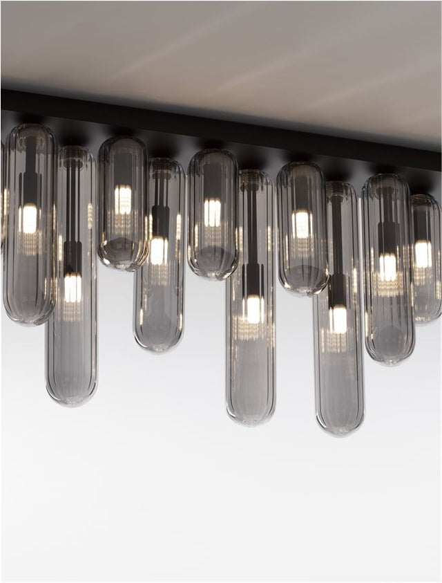 GUSTAVE Light Smoky Grey Glass & Matt Black Metal LED G9 12x5 Watt 230 Volt IP20 Bulb Excluded L: 72 W: 10 H: 35.5 cm