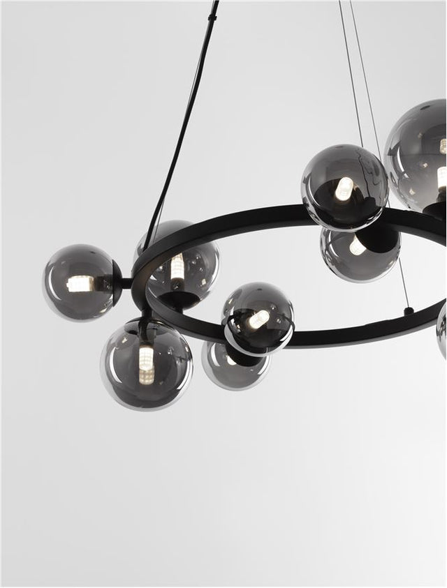 ODILLIA Matt Black Metal & Smoky Glass LED G9 11x6 Watt 230 Volt IP20 Bulb Excluded Two Ways Of Mounting D: 65 H: 120 cm BOTH HANGING SYSTEM INCLUDED Adjustable height