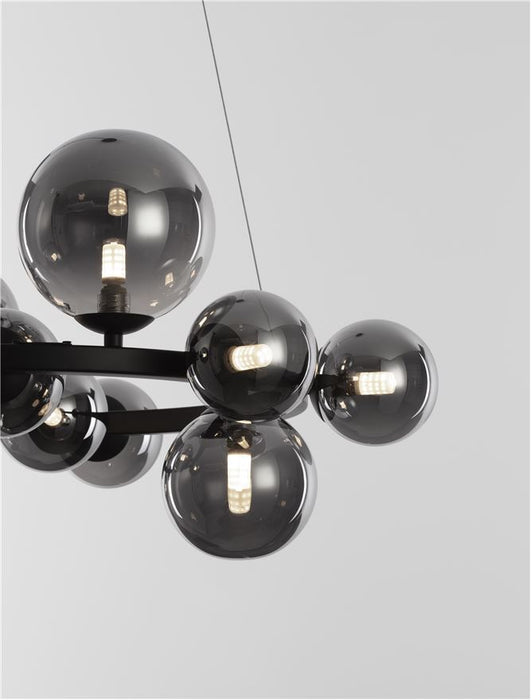 ODILLIA Matt Black Metal & Smoky Glass LED G9 11x6 Watt 230 Volt IP20 Bulb Excluded Two Ways Of Mounting D: 65 H: 120 cm BOTH HANGING SYSTEM INCLUDED Adjustable height