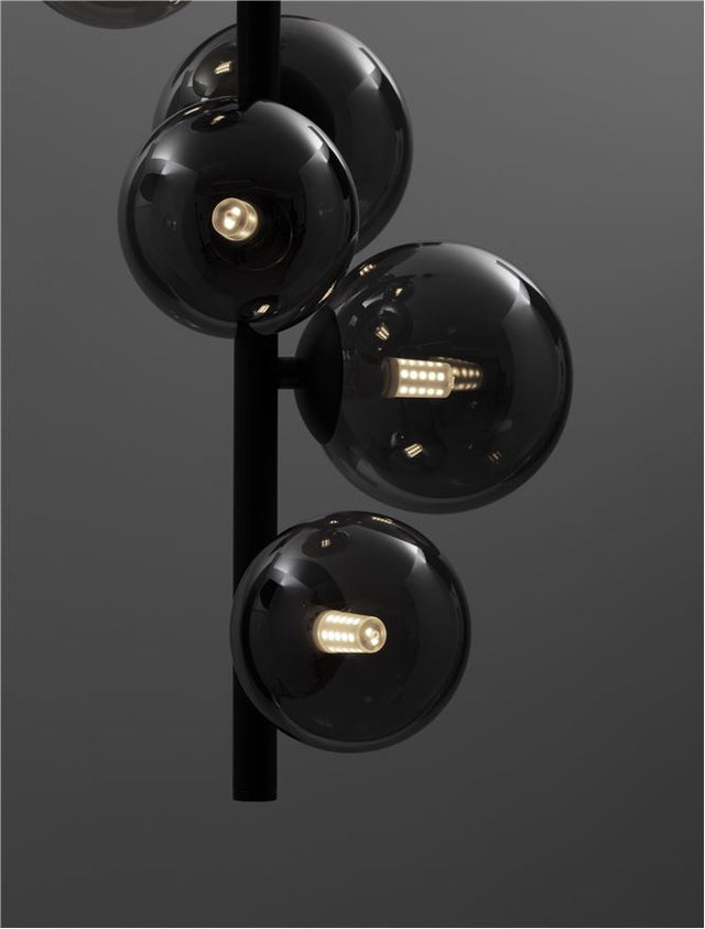 ODILLIA Matt Black Metal & Smoky Glass LED G9 6x5 Watt 230 Volt IP20 Bulb Excluded L: 28 W: 23.2 H: 120 cm BOTH HANGING SYSTEM INCLUDED Adjustable height