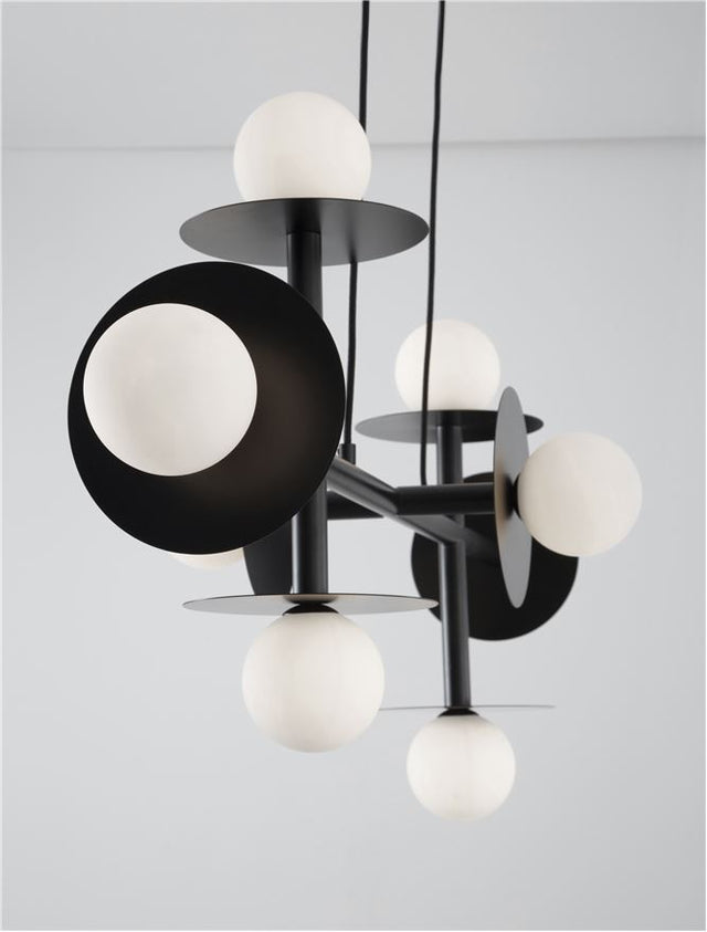 PIELO Sandy Black Metal Opal Glass LED G9 8x5 Watt 230 Volt IP20 Bulb Excluded L: 109 W: 41 H1: 57 H2: 135 cm Adjustable height