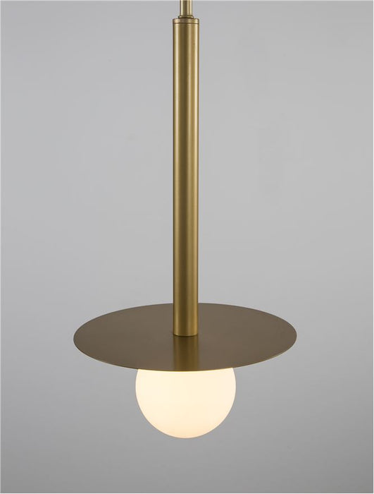 PIELO Brass Gold Metal Opal Glass LED G9 1x5 Watt 230 Volt IP20 Bulb Excluded D: 22 H1: 55 H2: 150 cm Adjustable height