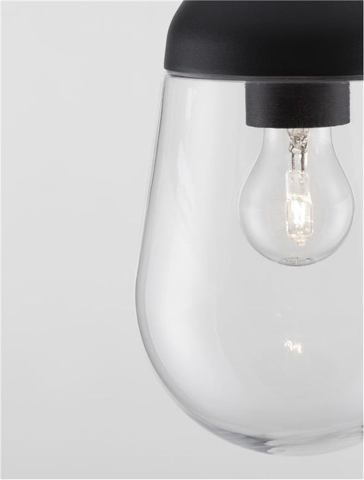 OMIKA Dark Grey Aluminum & Clear Glass LED E27 1x12 Watt 110-240 Volt Bulb Excluded IP54 D: 15 H: 88.5 cm