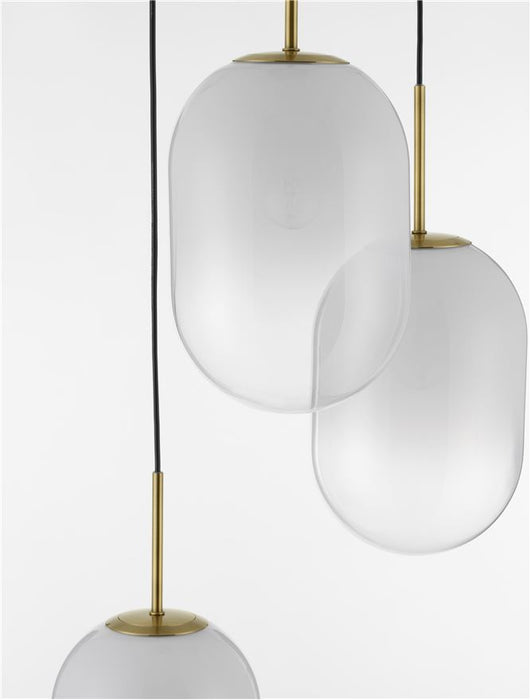 CHRYSI Brass Gold Metal & Gradient White Glass LED E14 3x5 Watt 230 Volt IP20 Bulb Excluded D: 43 H: 120 cm Adjustable Height