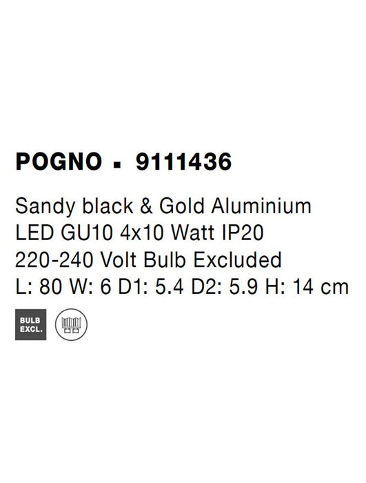 POGNO Sandy Black & Gold Aluminium LED GU10 4x10 Watt 220-240 Volt IP20 Bulb Excluded L: 80 W: 6 H: 14 cm Rotating & Adjustable