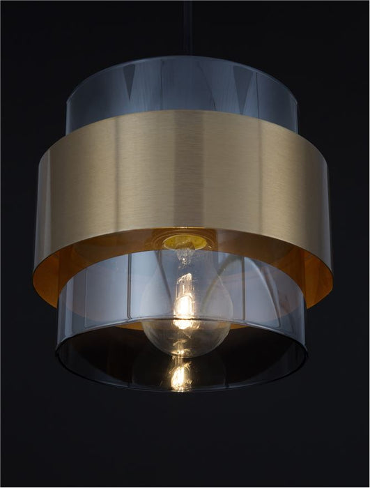 SIANNA Smoky Glass Brass Gold Metal LED E27 1x12 Watt 230 Volt IP20 Bulb Excluded D: 18 H1: 16 H2: 220 cm Adjustable height
