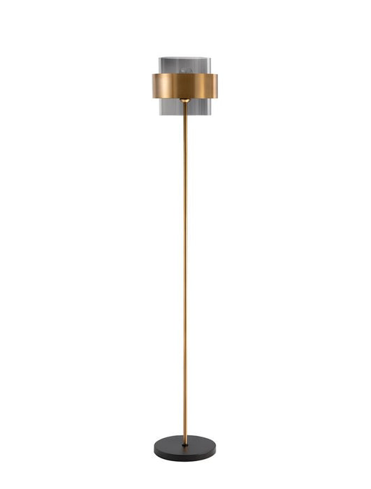 SIANNA Smoky Glass Brass Gold Metal LED E27 1x12 Watt 230 Volt IP20 Bulb Excluded Cable Length: 165 cm D: 25 H: 154 cm