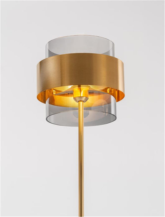 SIANNA Smoky Glass Brass Gold Metal LED E27 1x12 Watt 230 Volt IP20 Bulb Excluded Cable Length: 165 cm D: 25 H: 154 cm