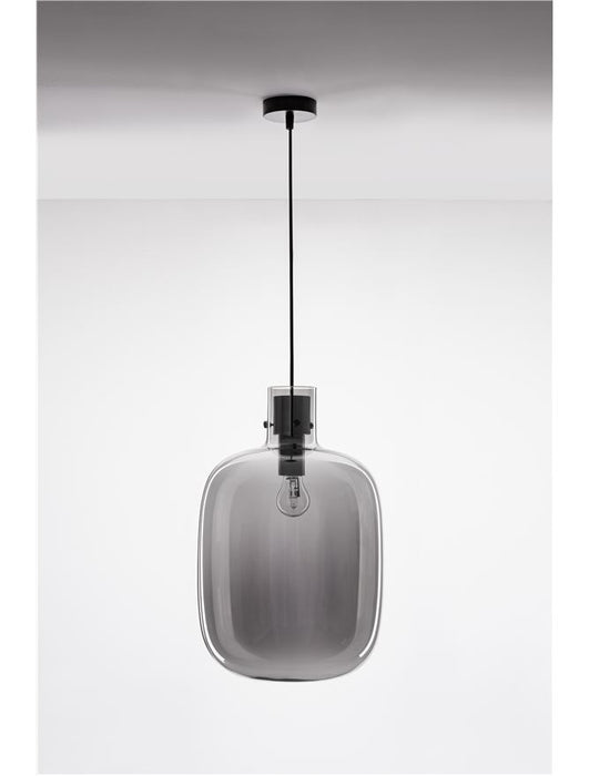 CINZIA Smoky Glass Black Cord Black Metal Base LED E27 1x12 Watt 230 Volt IP20 Bulb Excluded D: 30 H1: 45 H2: 248 cm Adjustable Height