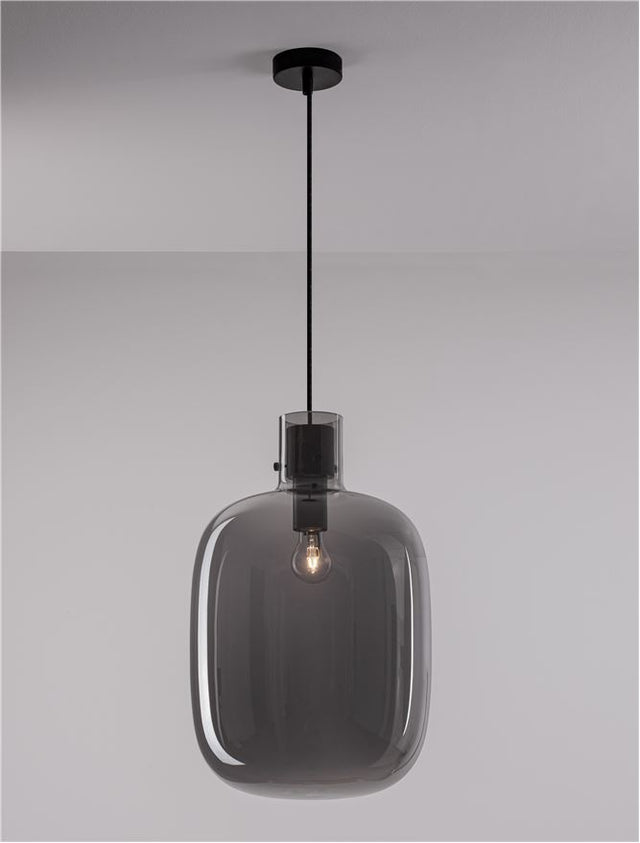 CINZIA Smoky Glass Black Cord Black Metal Base LED E27 1x12 Watt 230 Volt IP20 Bulb Excluded D: 30 H1: 45 H2: 248 cm Adjustable Height
