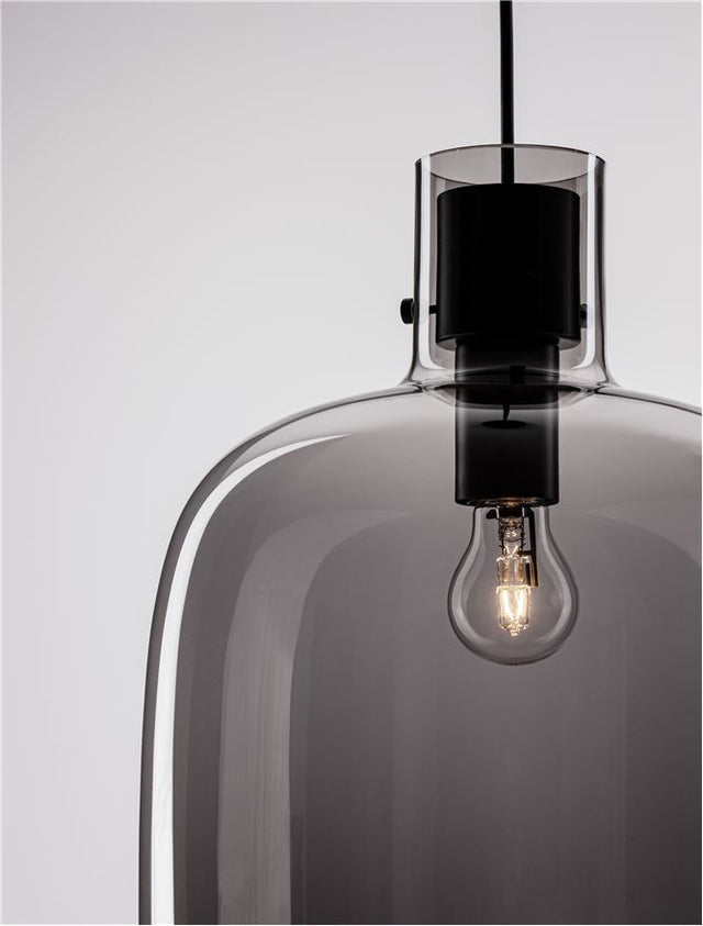 CINZIA Smoky Glass Black Cord Black Metal Base LED E27 1x12 Watt 230 Volt IP20 Bulb Excluded D: 30 H1: 45 H2: 248 cm Adjustable Height