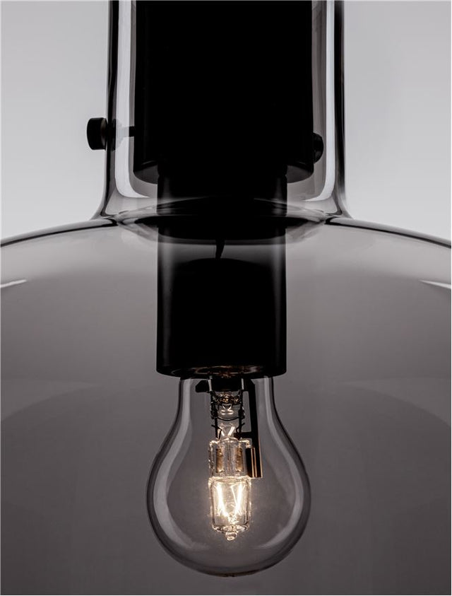 CINZIA Smoky Glass Black Cord Black Metal Base LED E27 1x12 Watt 230 Volt IP20 Bulb Excluded D: 30 H1: 45 H2: 248 cm Adjustable Height
