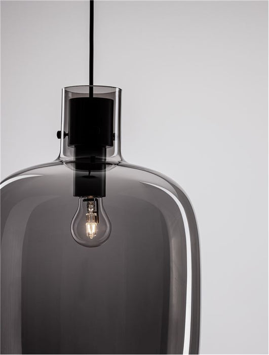 CINZIA Smoky Glass Black Cord Black Metal Base LED E27 1x12 Watt 230 Volt IP20 Bulb Excluded D: 30 H1: 45 H2: 248 cm Adjustable Height