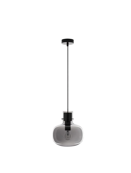 CINZIA Smoky Glass Black Cord Black Metal Base LED E27 1x12 Watt 230 Volt IP20 Bulb Excluded D: 22 H1: 25 H2: 228 cm Adjustable Height