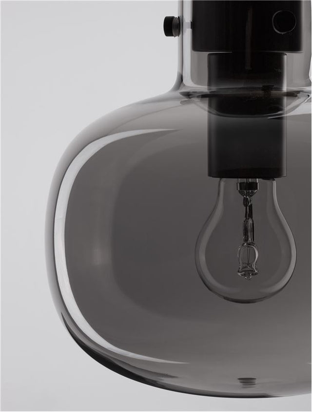 CINZIA Smoky Glass Black Cord Black Metal Base LED E27 1x12 Watt 230 Volt IP20 Bulb Excluded D: 22 H1: 25 H2: 228 cm Adjustable Height