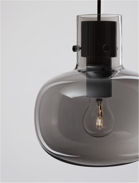 CINZIA Smoky Glass Black Cord Black Metal Base LED E27 1x12 Watt 230 Volt IP20 Bulb Excluded D: 22 H1: 25 H2: 228 cm Adjustable Height