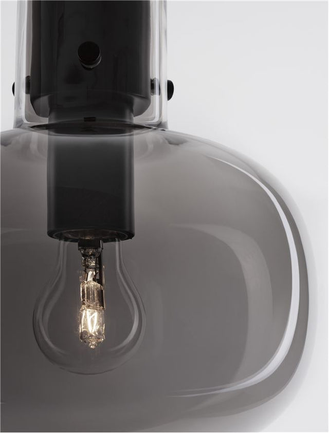 CINZIA Smoky Glass Black Cord Black Metal Base LED E27 1x12 Watt 230 Volt IP20 Bulb Excluded D: 22 H1: 25 H2: 228 cm Adjustable Height