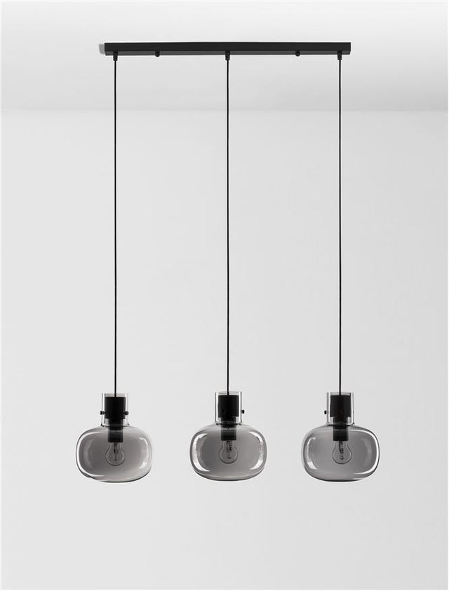CINZIA Smoky Glass Black Cord Black Metal Base LED E27 3x12 Watt 230 Volt IP20 Bulb Excluded L: 86 H1: 25 H2: 175 cm Adjustable Height