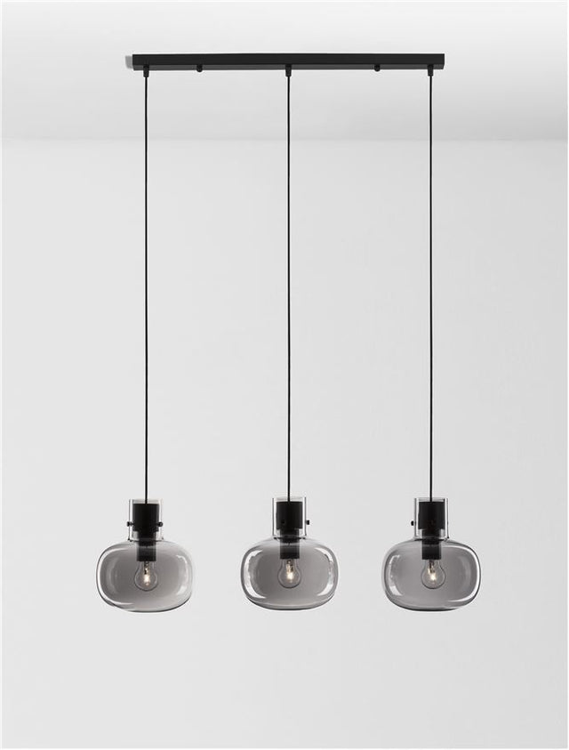 CINZIA Smoky Glass Black Cord Black Metal Base LED E27 3x12 Watt 230 Volt IP20 Bulb Excluded L: 86 H1: 25 H2: 175 cm Adjustable Height