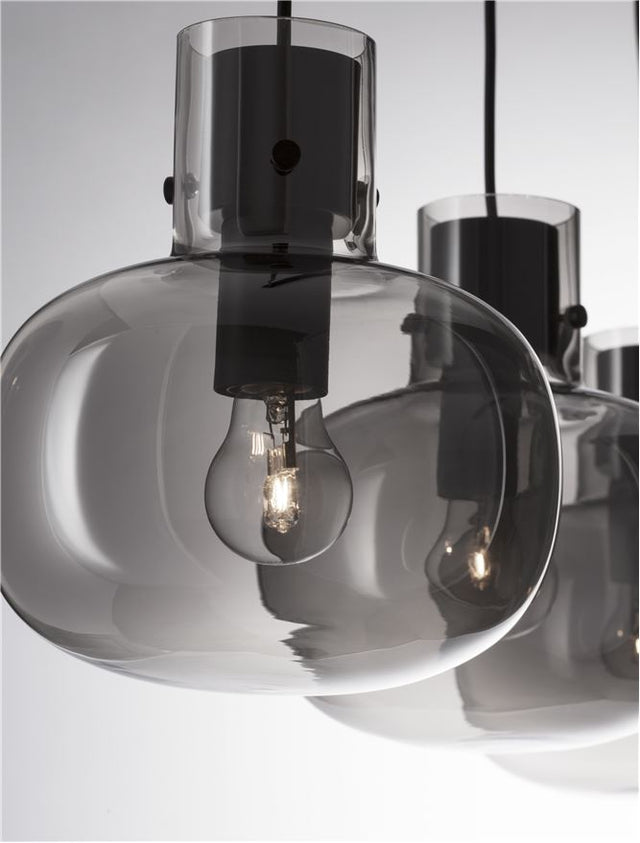 CINZIA Smoky Glass Black Cord Black Metal Base LED E27 3x12 Watt 230 Volt IP20 Bulb Excluded L: 86 H1: 25 H2: 175 cm Adjustable Height