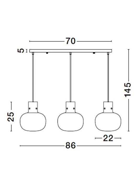 CINZIA Smoky Glass Black Cord Black Metal Base LED E27 3x12 Watt 230 Volt IP20 Bulb Excluded L: 86 H1: 25 H2: 175 cm Adjustable Height