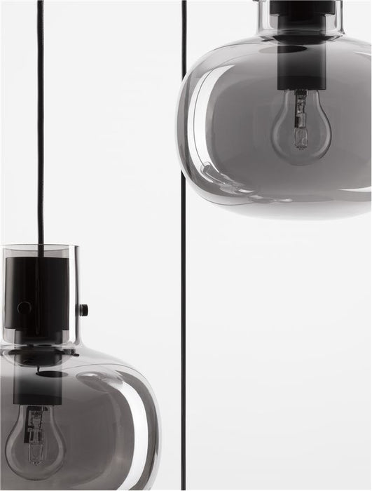 CINZIA Smoky Glass Black Cord Black Metal Base LED E27 3x12 Watt 230 Volt IP20 Bulb Excluded D: 30 H: 178 cm Adjustable Height