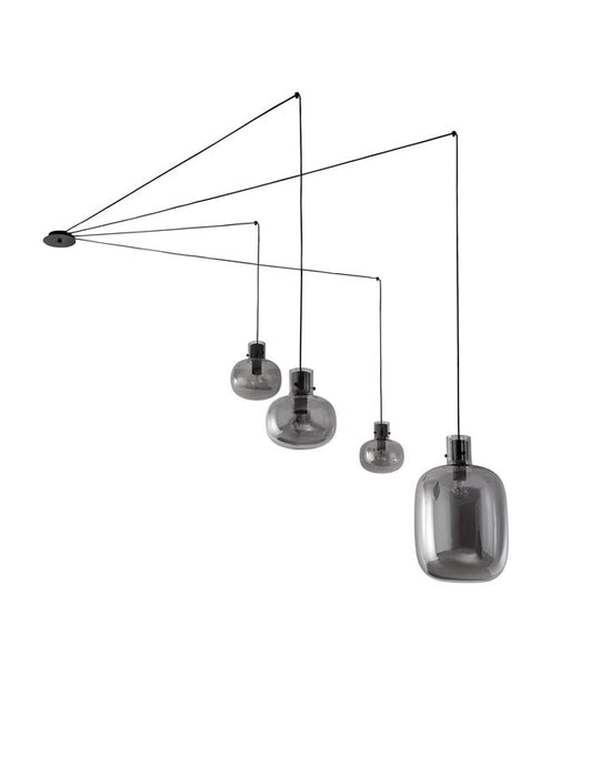 CINZIA Smoky Glass Black Cord Black Metal Base LED E27 4x12 Watt 230 Volt IP20 Bulb Excluded L: 180 H: 240 cm Adjustable Height