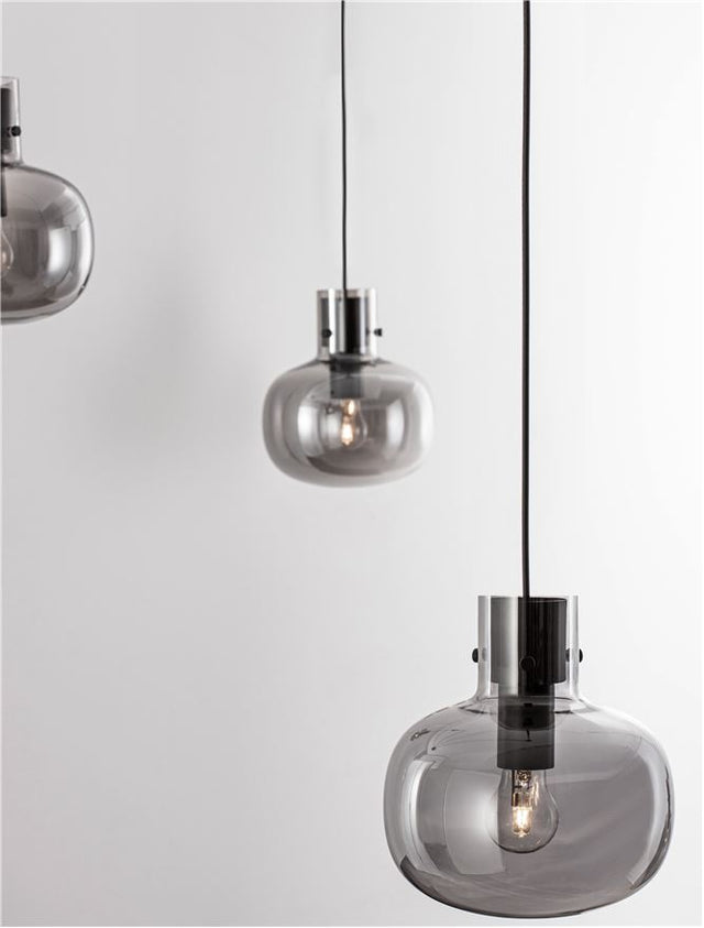 CINZIA Smoky Glass Black Cord Black Metal Base LED E27 4x12 Watt 230 Volt IP20 Bulb Excluded L: 180 H: 240 cm Adjustable Height