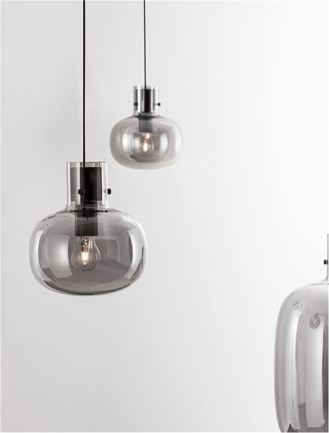 CINZIA Smoky Glass Black Cord Black Metal Base LED E27 4x12 Watt 230 Volt IP20 Bulb Excluded L: 180 H: 240 cm Adjustable Height