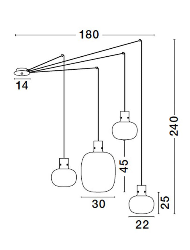 CINZIA Smoky Glass Black Cord Black Metal Base LED E27 4x12 Watt 230 Volt IP20 Bulb Excluded L: 180 H: 240 cm Adjustable Height