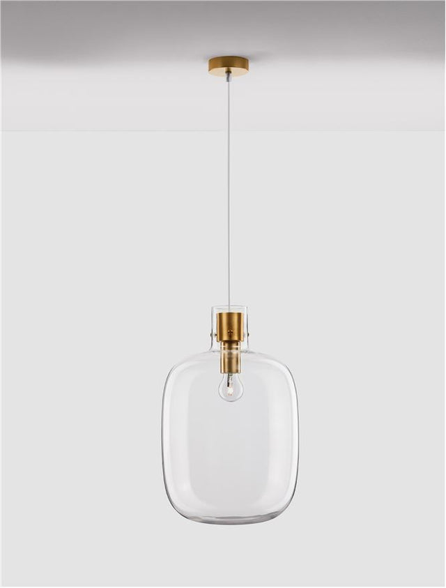 CINZIA Clear Glass White Cord Brass Gold Metal LED E27 1x12 Watt 230 Volt IP20 Bulb Excluded D: 30 H1: 45 H2: 198 cm Adjustable Height