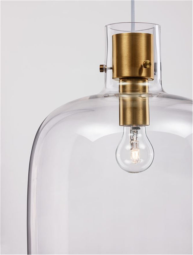 CINZIA Clear Glass White Cord Brass Gold Metal LED E27 1x12 Watt 230 Volt IP20 Bulb Excluded D: 30 H1: 45 H2: 198 cm Adjustable Height