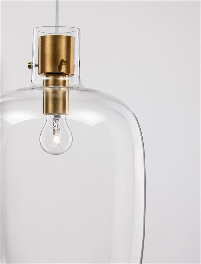 CINZIA Clear Glass White Cord Brass Gold Metal LED E27 1x12 Watt 230 Volt IP20 Bulb Excluded D: 30 H1: 45 H2: 198 cm Adjustable Height