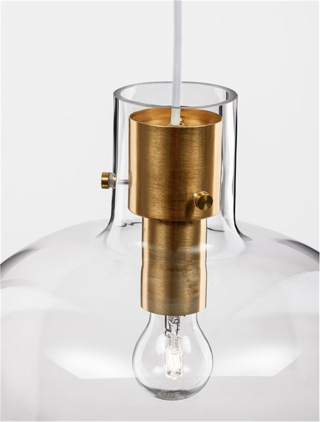 CINZIA Clear Glass White Cord Brass Gold Metal LED E27 1x12 Watt 230 Volt IP20 Bulb Excluded D: 30 H1: 45 H2: 198 cm Adjustable Height