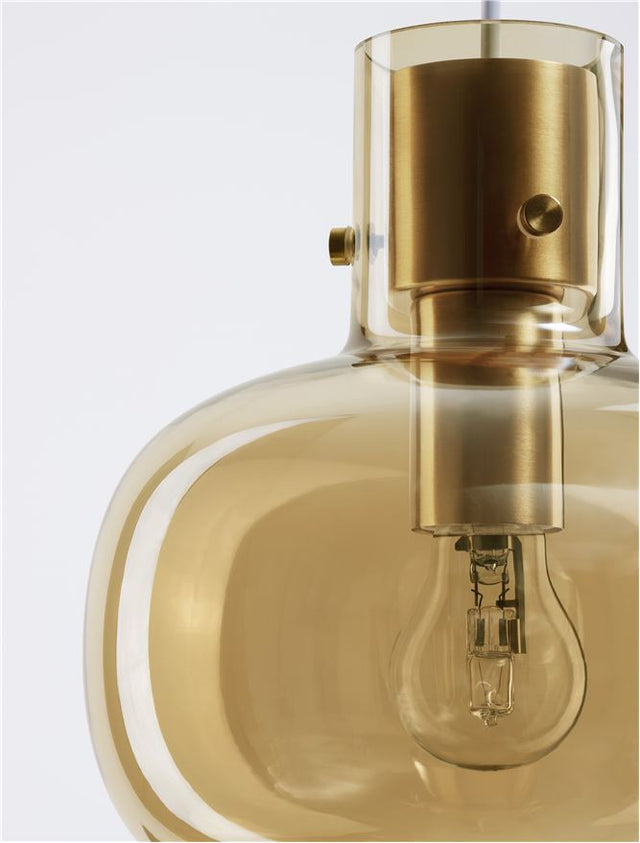 CINZIA Champagne Glass White Cord Brass Gold Metal LED E27 1x12 Watt 230 Volt IP20 Bulb Excluded D: 22 H1: 25 H2: 178 cm Adjustable Height
